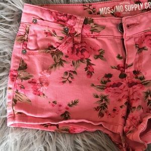 Pink Floral Distressed Shorts